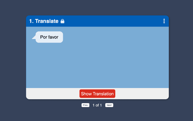 A single card in Solo View with navigation buttons below